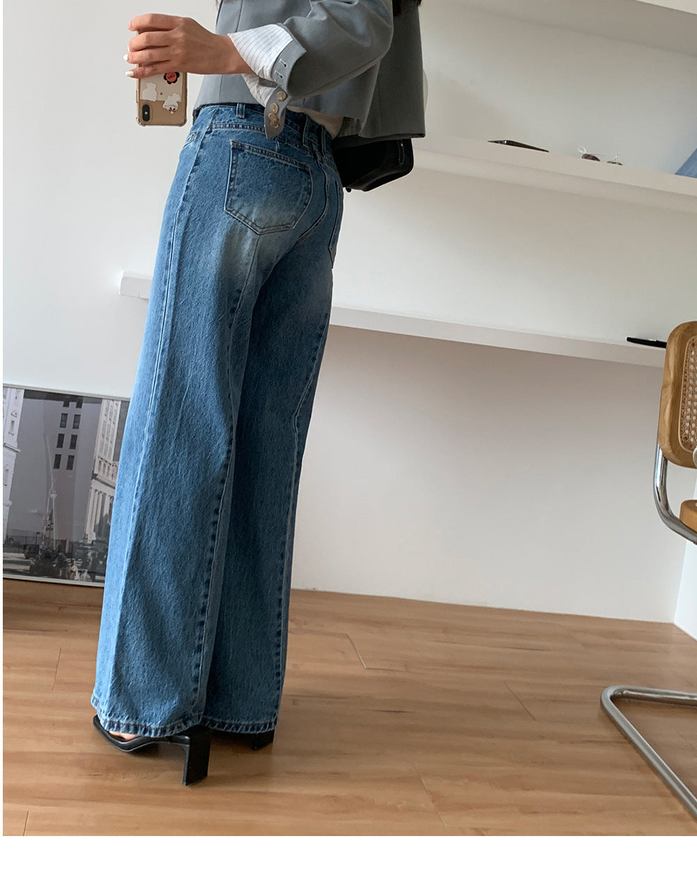 Retro High Waist Chenille Wide Leg Jeans for Women S-XL