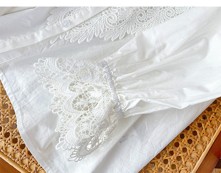 Cardigan blouse en dentelle de coton pour femme, style français