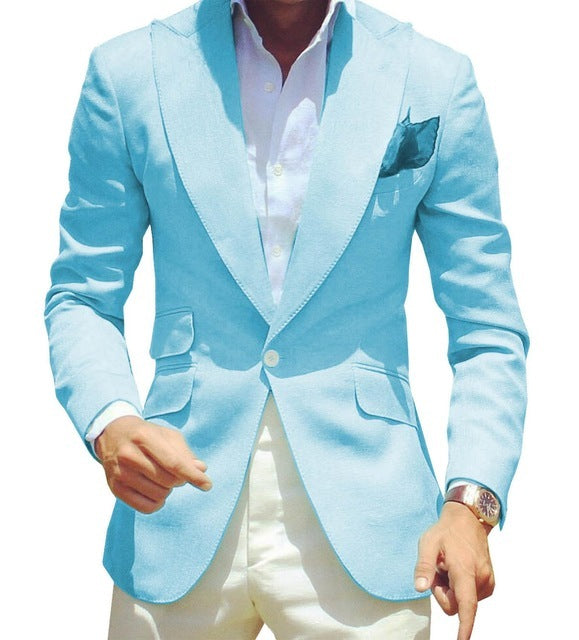Men's Pure Color Polyester Suit Jacket Simple Temperament