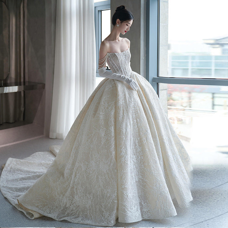 Bandeau French Lace Bridal Wedding Dress Sleeveless Long Skirt