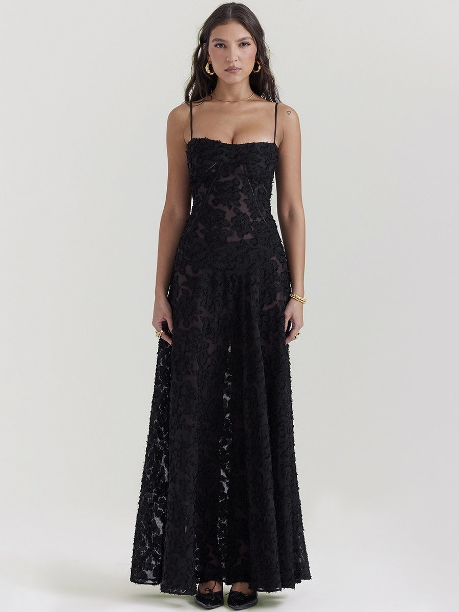 Elegant Strapless Lace Suspender A-Line Dress for Women