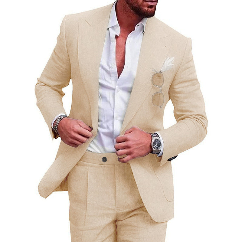 Ensemble costume deux pièces pour homme, coupe ajustée, couleur unie, un bouton