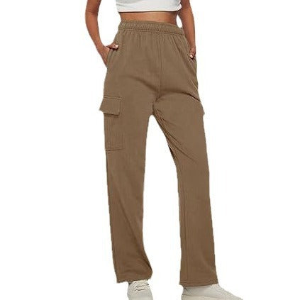 Women's High Waist Pocket Overalls Casual Pants Polyester
