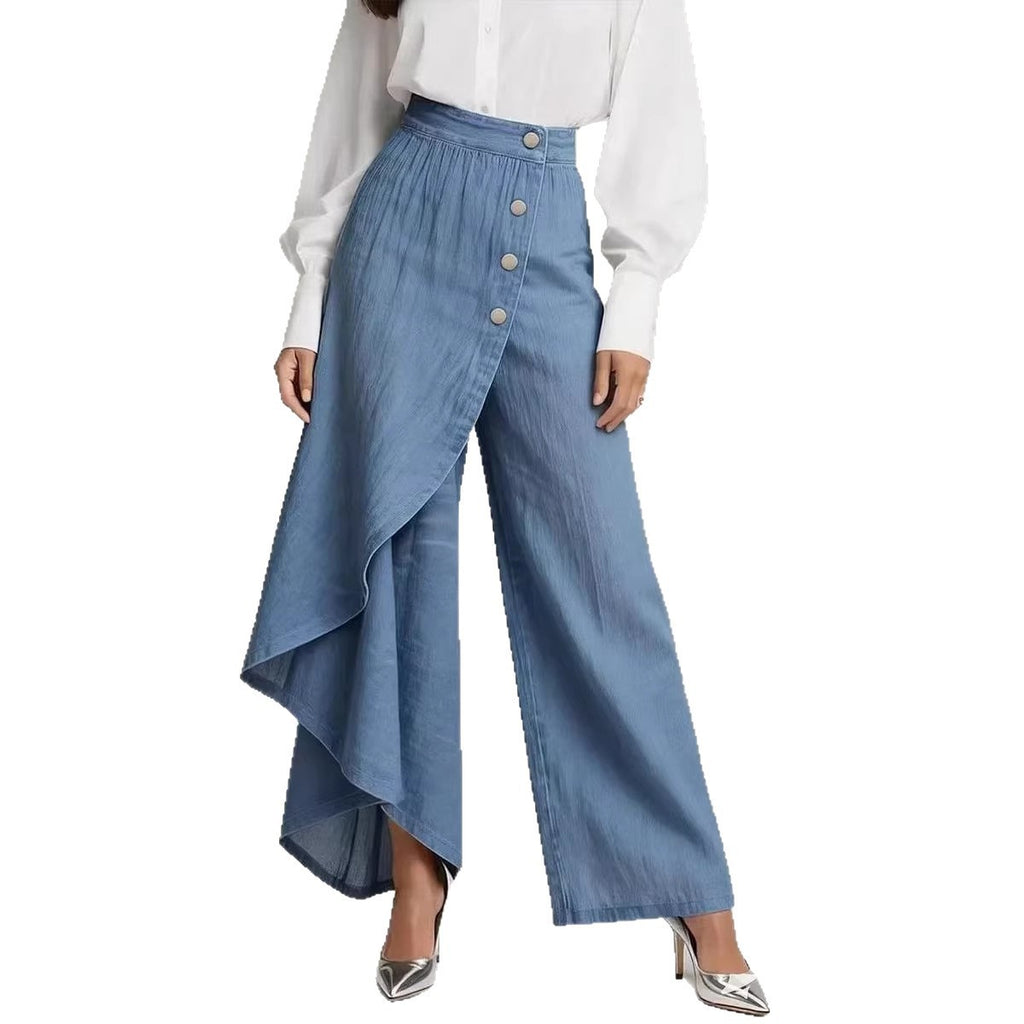 Women’s Solid Color Wide-Leg Style Printed Pants