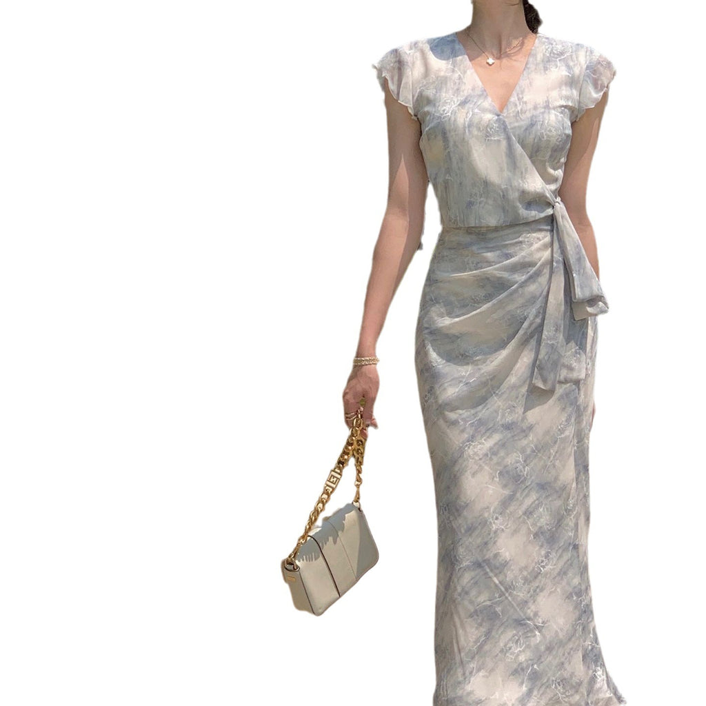 Women's Retro French Floral High Waist Dress