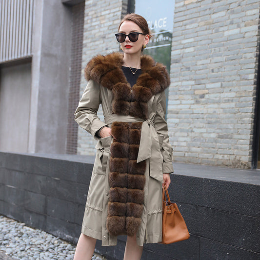Long Detachable Rex Rabbit Fur Coat Extended Length