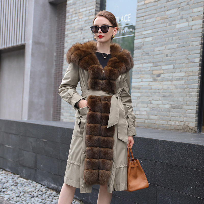 Long Detachable Rex Rabbit Fur Coat Extended Length