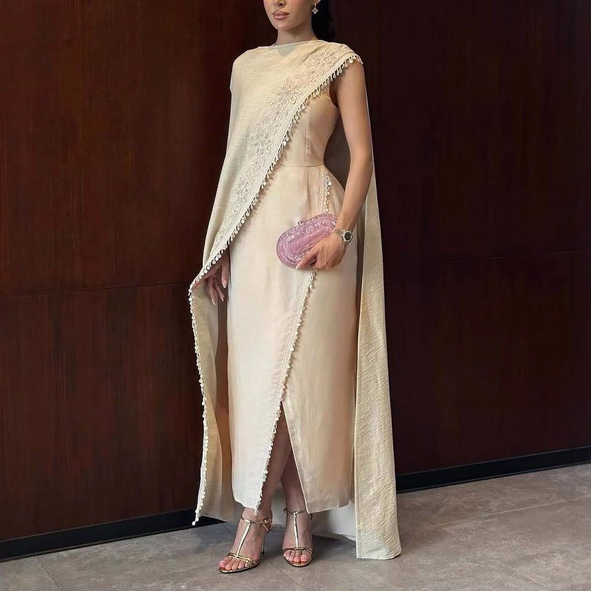 Ensemble Robe et Jupe Traditionnel Deux Pièces en Polyester Abricot pour Femme