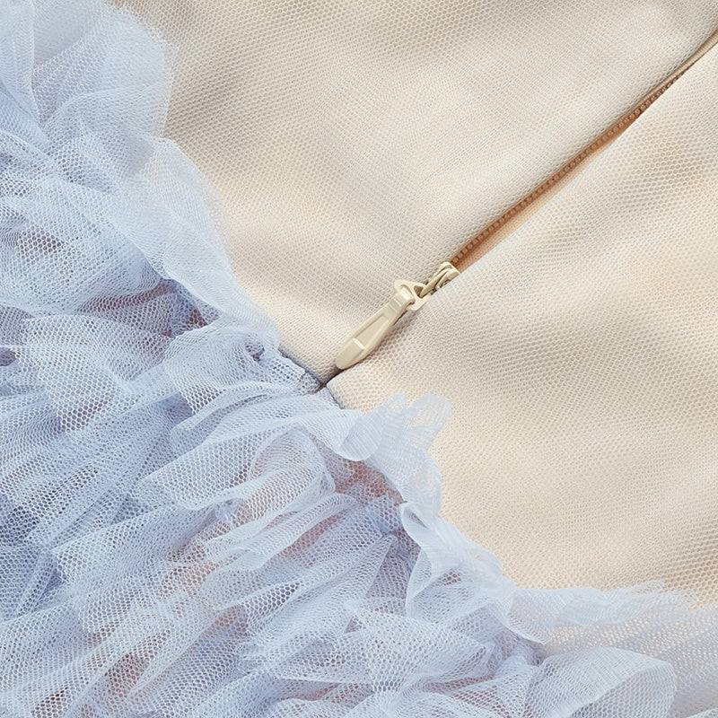 Light Blue Sleeveless Off-Neck Mesh Gradient Tube Dress