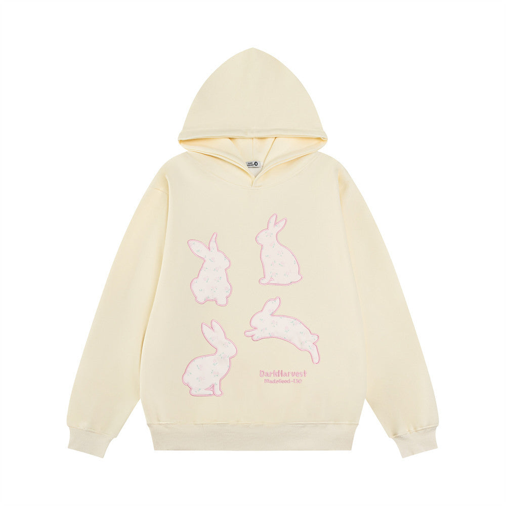 Sweat à capuche en coton brodé lapin créatif