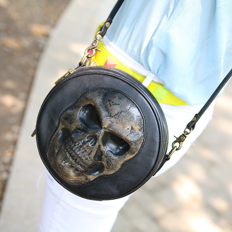 Handmade Black Skull Vegetable Tanned Leather Bag