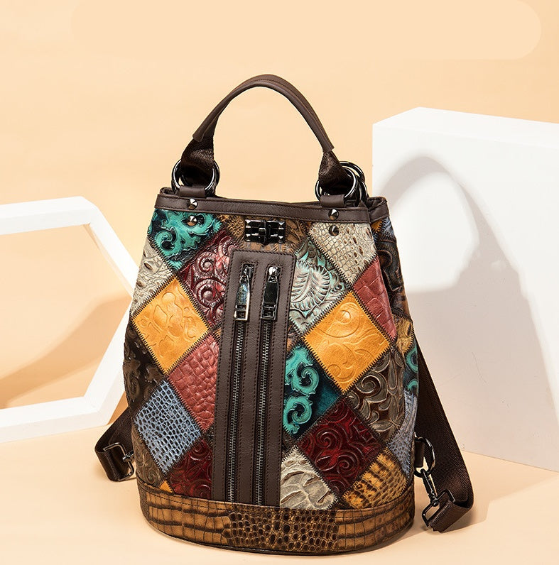 Ladies Leather Ethnic National Style Backpack