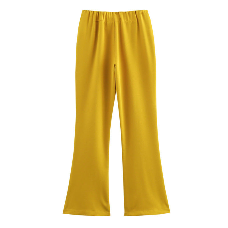 European American Women's Fashion Off Shoulder Side Slit Top with Bell-Bottom Pants