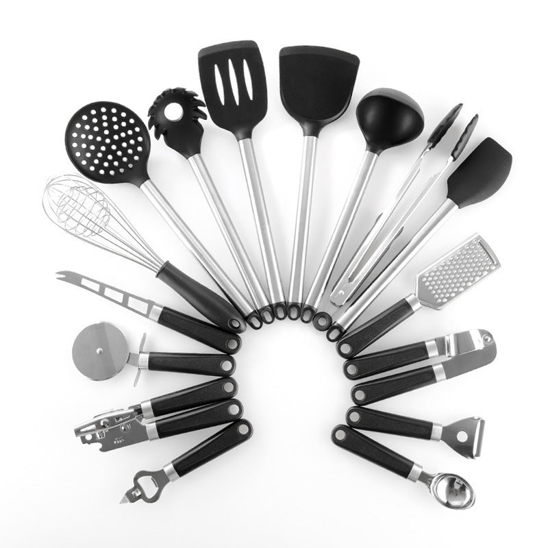 Silicone Cooking Spatula and Spoon Set - Black, Stainless Steel & Silicone, 16-Piece Kitchen Gadgets