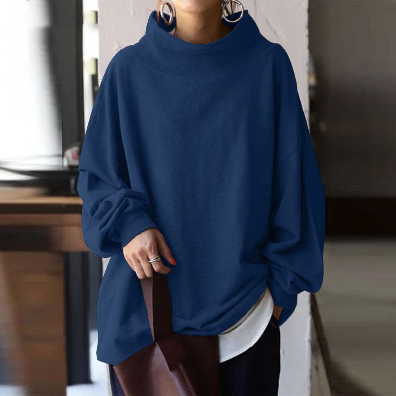 Women's Loose Cotton Blend Pullover Sweater in Khaki, Black, Blue