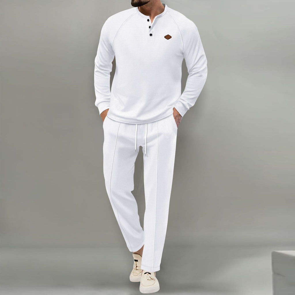 Men's Solid Color Long Sleeve Suit with Trousers Polyester Fiber