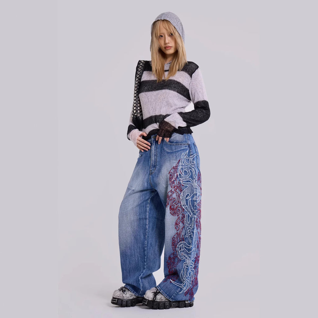 Wide Leg Loose Fit Jeans Trousers