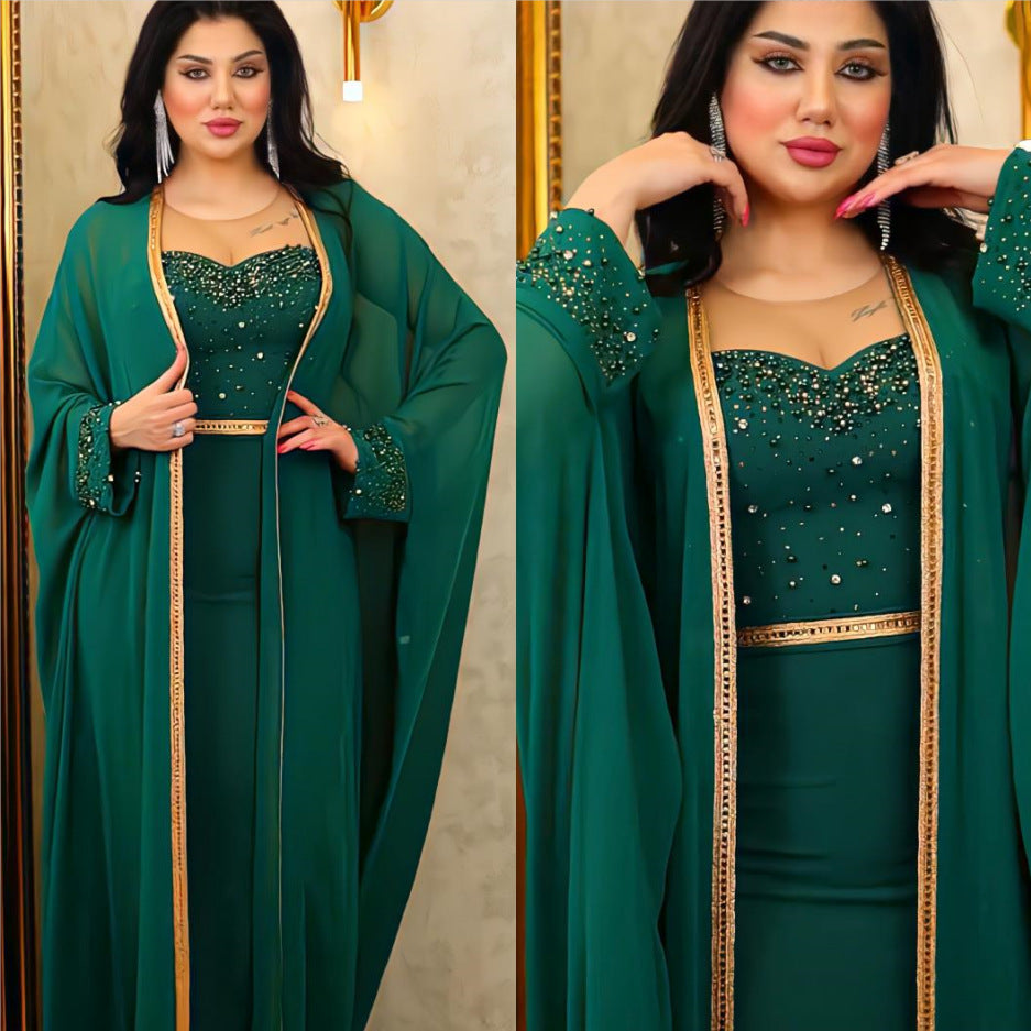 Ensemble robe longue 2 pièces pour femme, tenue féerique en fibre de polyester pour l'été et l'automne