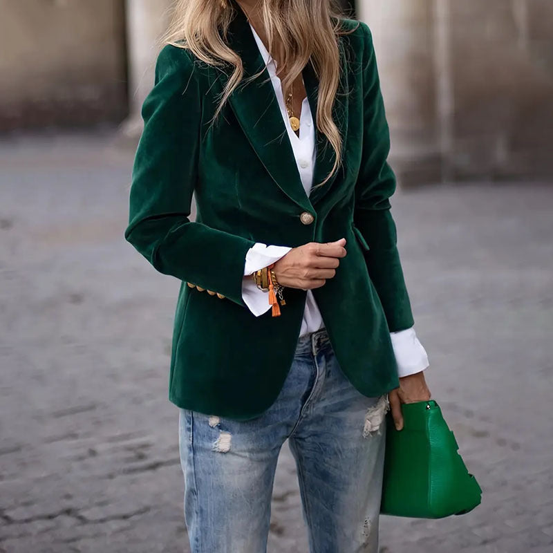 Veste décontractée croisée simple cintrée à revers en velours pour femme