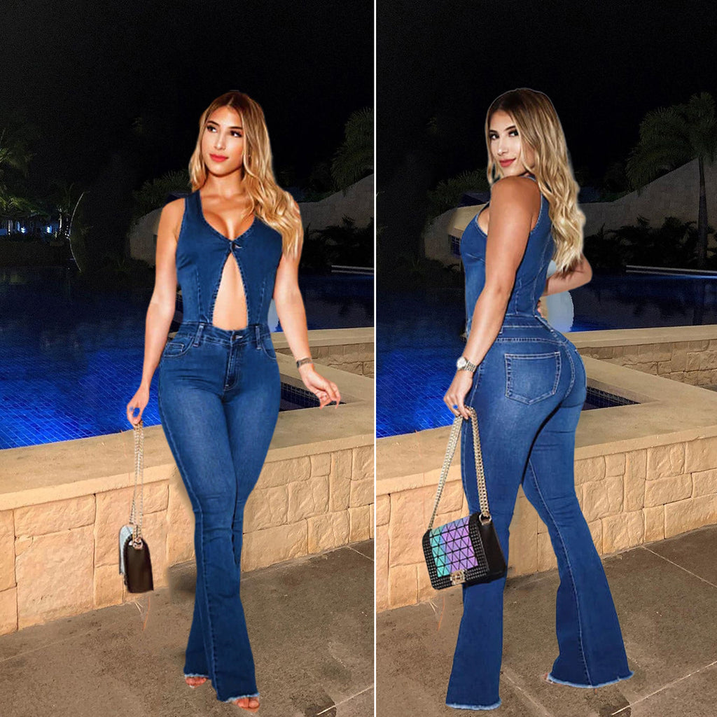 Ins Internet Celebrity Denim Blue Slim Fit Slimming Jumpsuit