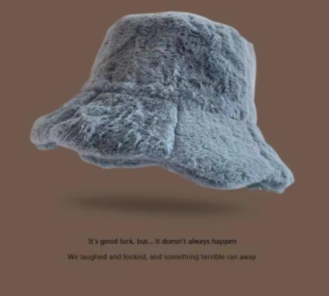 New Faux Rabbit Fur Ruffled Bucket Hat Women's