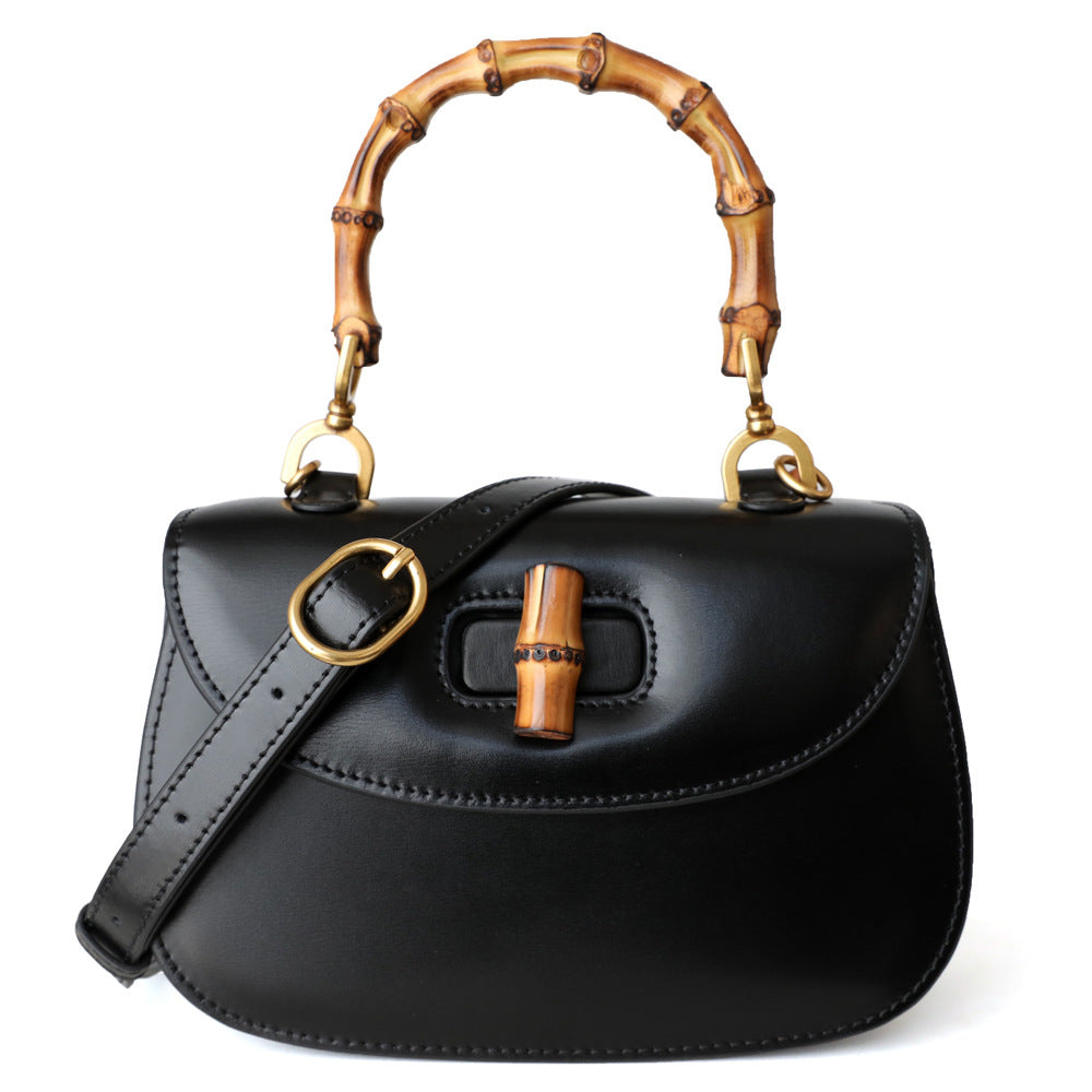 Retro Bamboo Saddle Leather One Shoulder Handbag 22x13x5cm