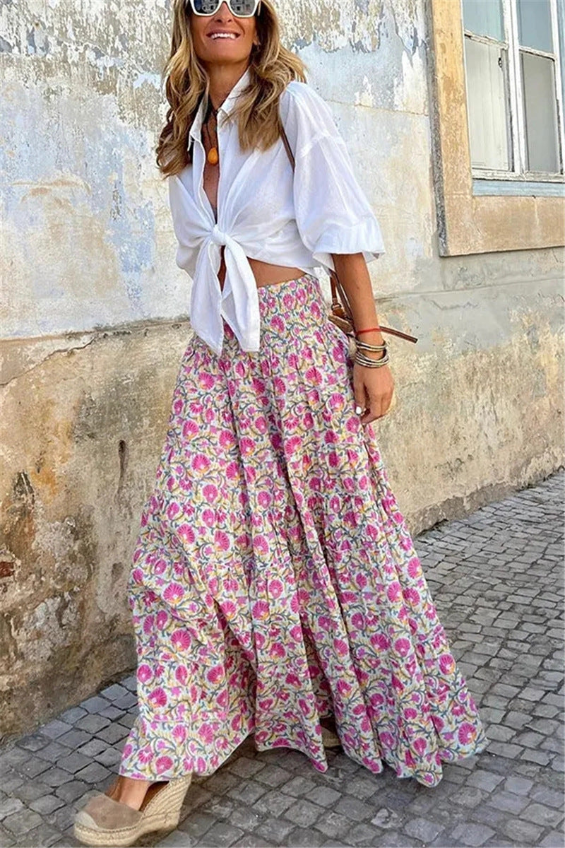 Women's Printed High Waisted A-Line Skirt Polyester