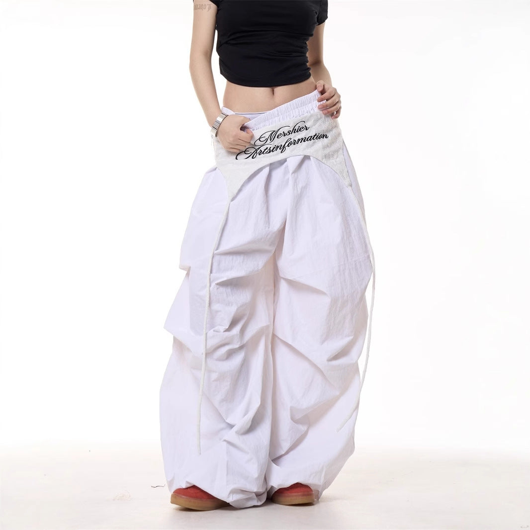Women’s Relaxed Casual High-Waist Layered Cargo Pants with Tie Details