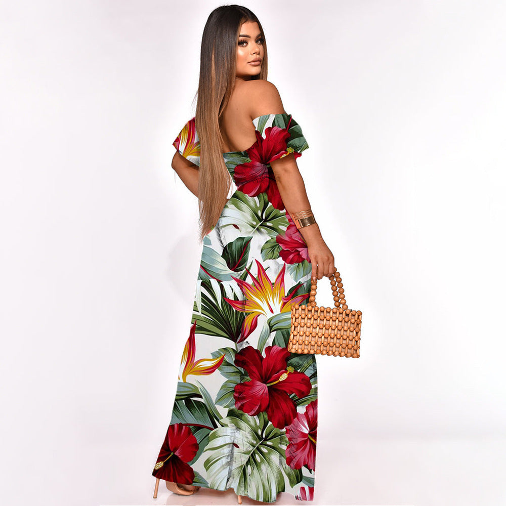 Ensemble deux pièces décontracté imprimé, pantalon large asymétrique à une épaule