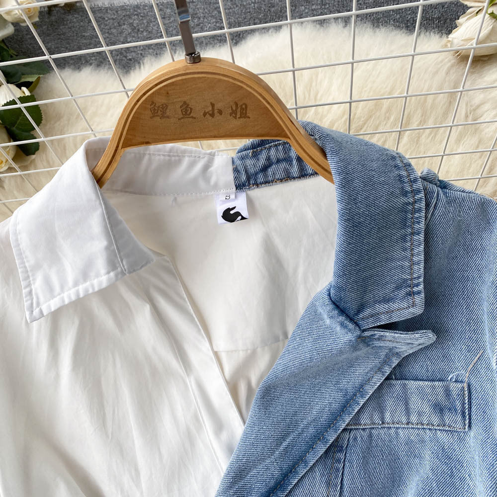 Irregular Stitching Denim Dress with Long Sleeves