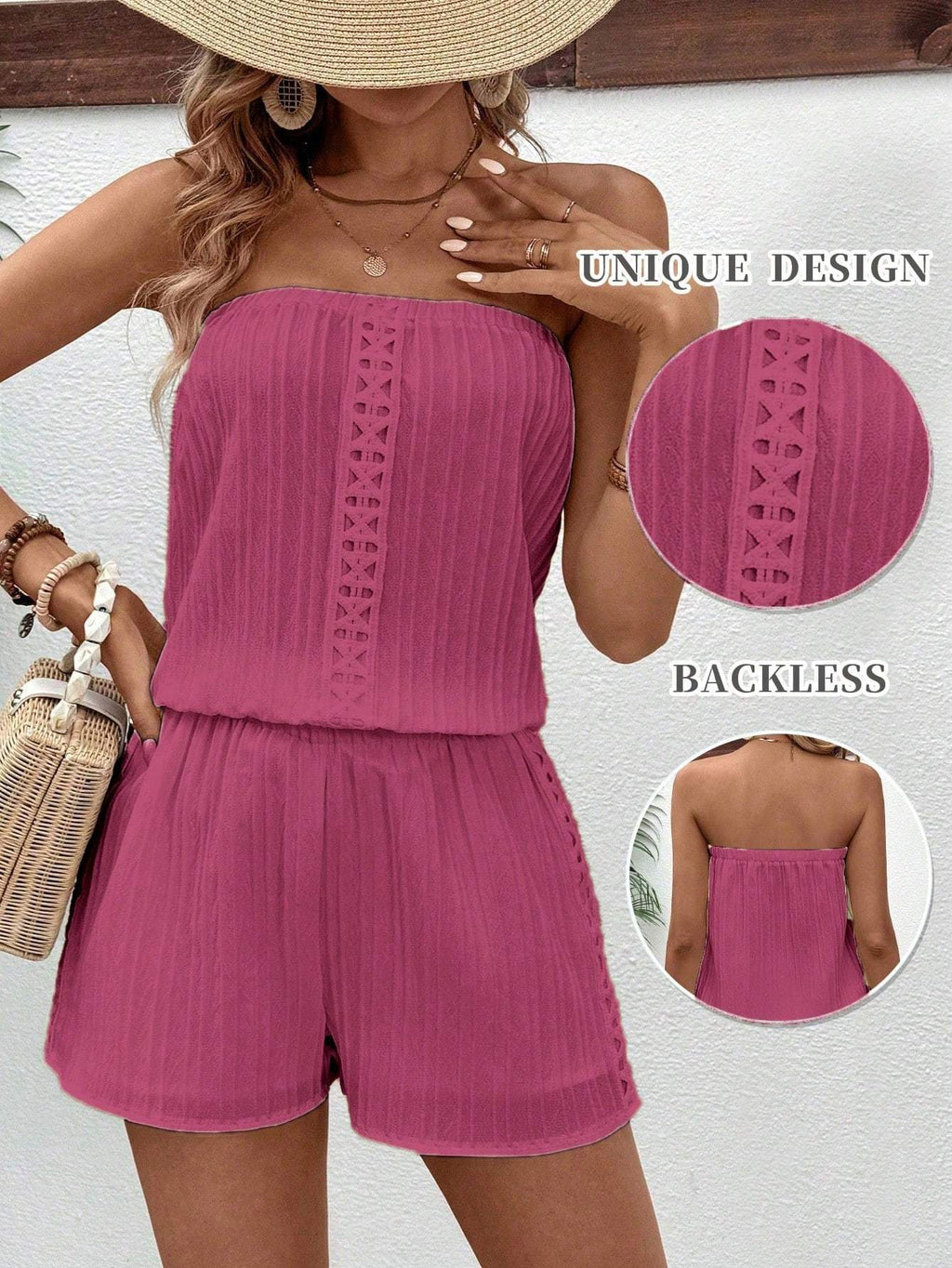 Ensemble 2 pièces décontracté abricot avec haut bustier et short à cordon de serrage