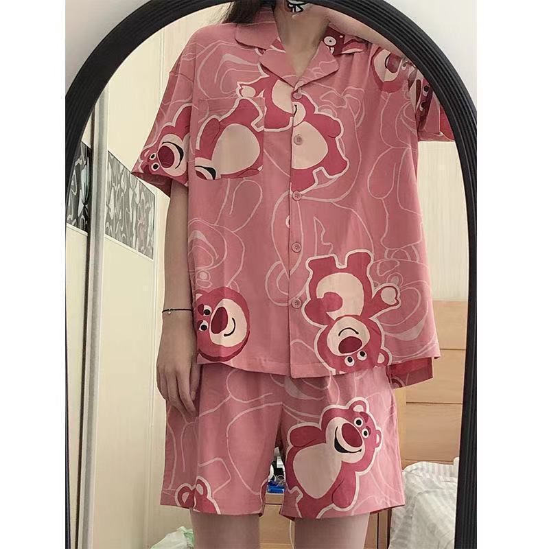 Ensemble de pyjama fin à cardigan pour femme, style japonais, dessin animé mignon