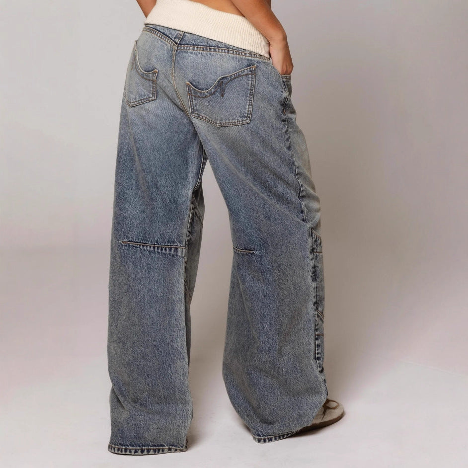 Loose-Fitting Straight-Leg Jeans with Pockets Casual Street-Style Pants