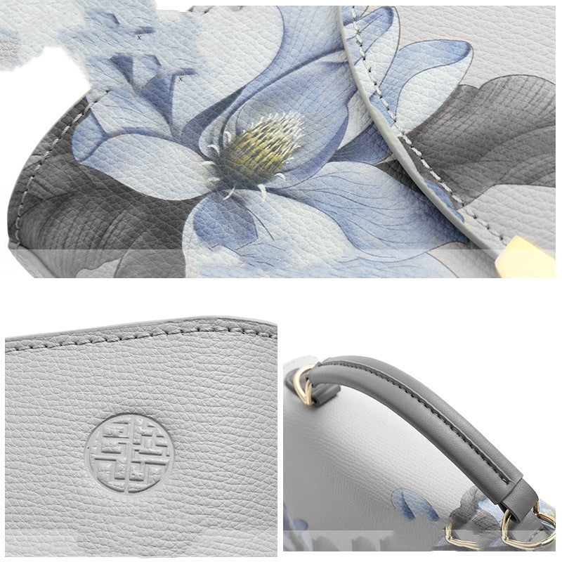 Middle Aged Women's Grey Leather Shoulder Bag Handbag