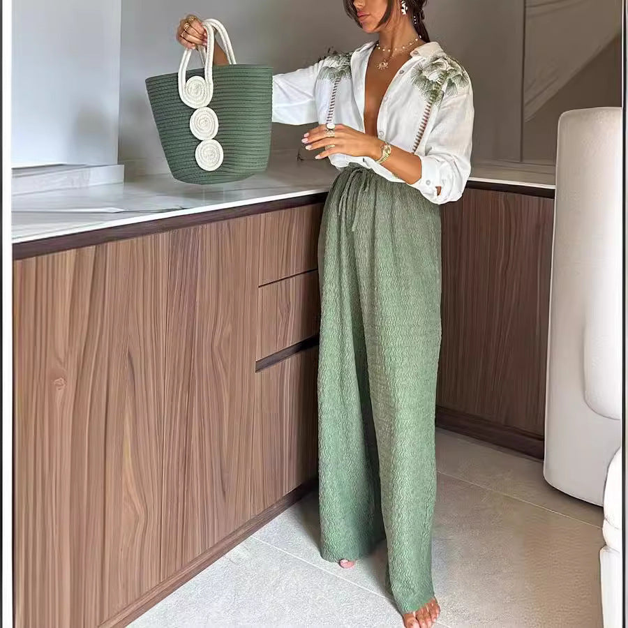 Women's Printed Long-Sleeve Single-Breasted Trousers Suit