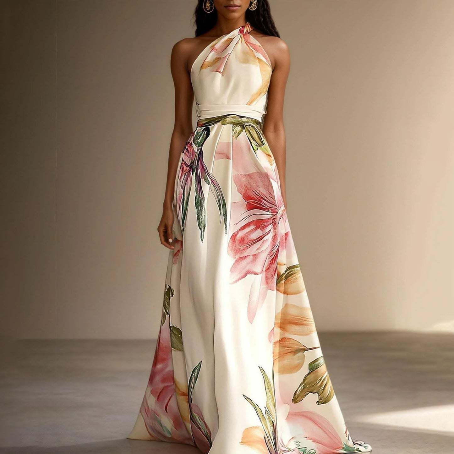 Printed Elegant Catwalk Party Holiday Long Dress