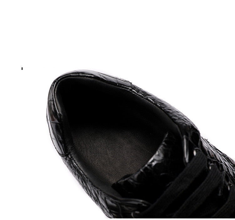 Baskets Rétro Noires Homme en Cuir de Crocodile Lacets Semelle Caoutchouc