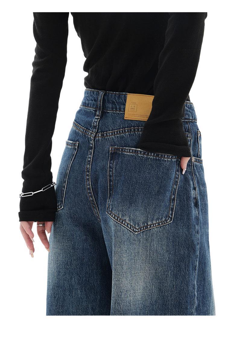 High Quality Blue Retro Straight Loose Jeans