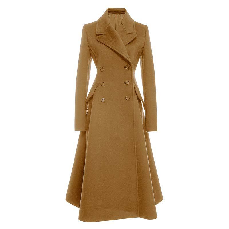 Slim Fit Women's Woolen Coat Mid-Length Solid Colors