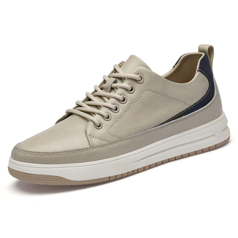 Men's Casual Cowhide Heightened Shoes - Black, Beige, Khaki, Sizes 37-43