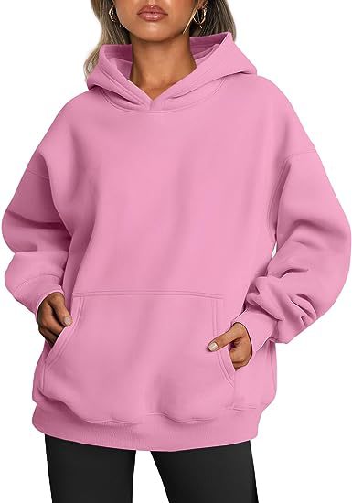 Sweat-shirt à capuche oversize uni avec poches pour femme - Pullover, Polyester, S-XXL