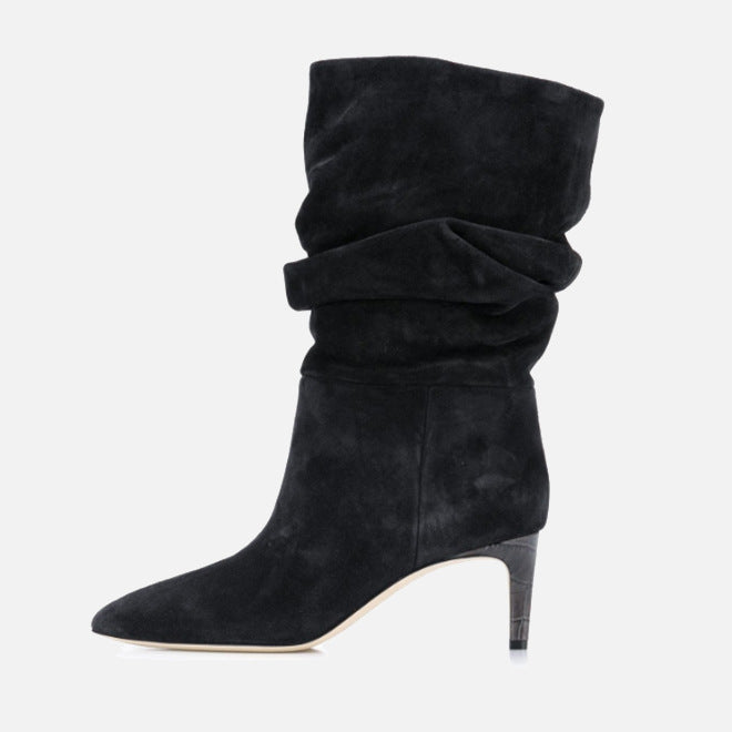 Bottes mi-hautes à talon aiguille et bout pointu pour femmes, imprimé serpent argenté et violet