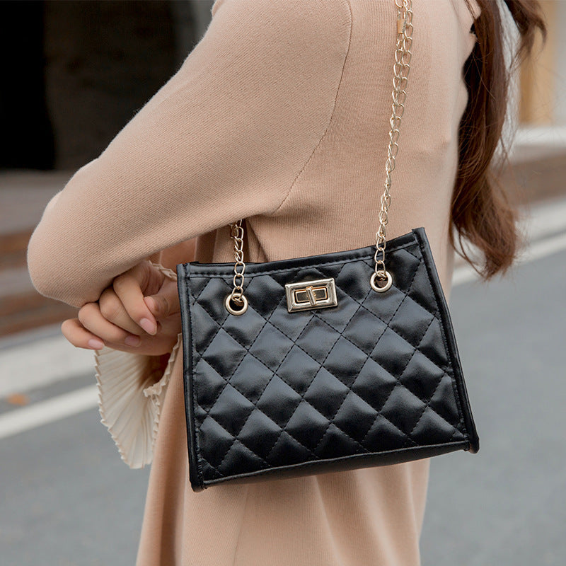 Mini Chain Rhombus Embroidered Small Square Shoulder Bag for Women
