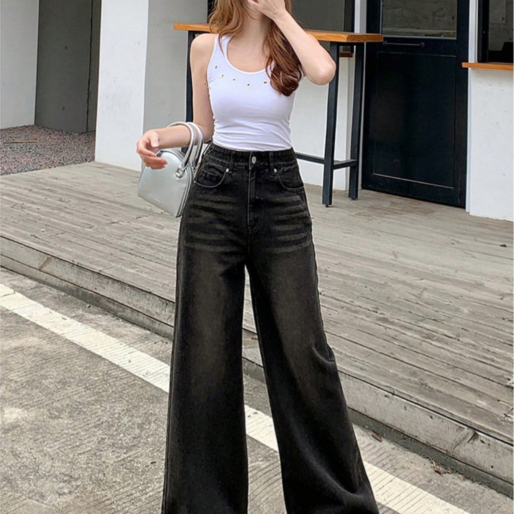 Retro High Waist Wide Leg Jeans for Women