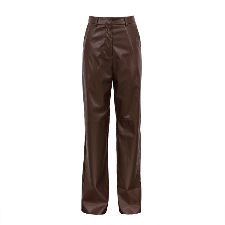 Women's Fashion Slim Fit Slimming PU Casual Straight Pants
