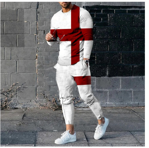 Men's Casual Round Neck Sweatshirt Pullover Two-piece Set