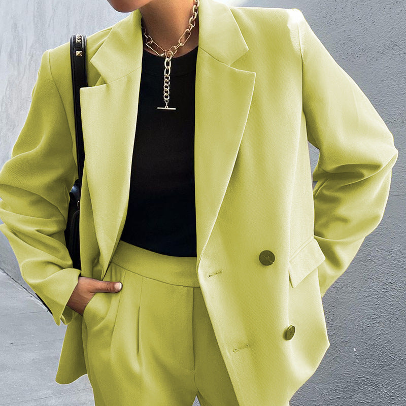 Ensemble tailleur-pantalon deux pièces de couleur unie pour femme