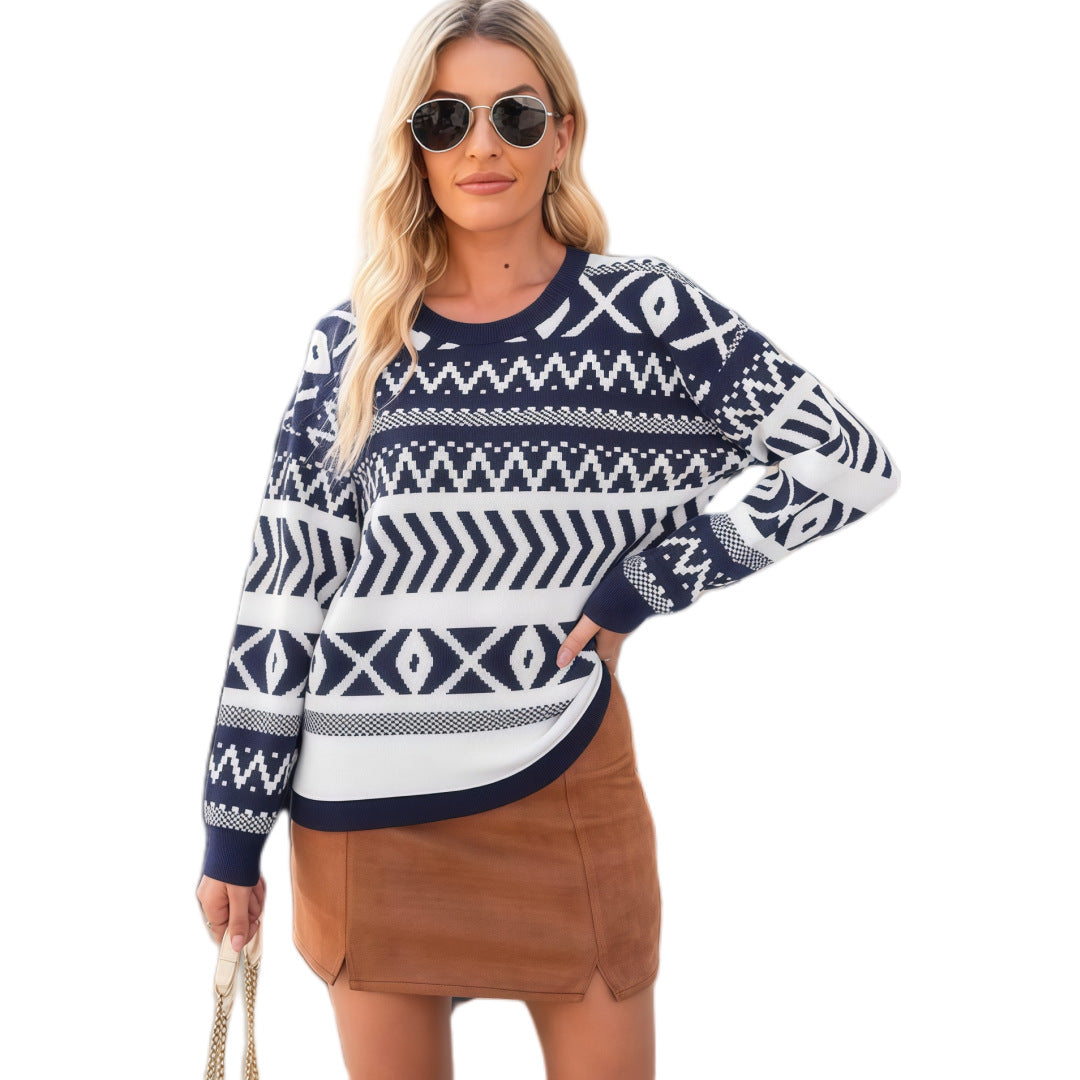 Pull en maille à manches longues et col rond au style intellectuel unique