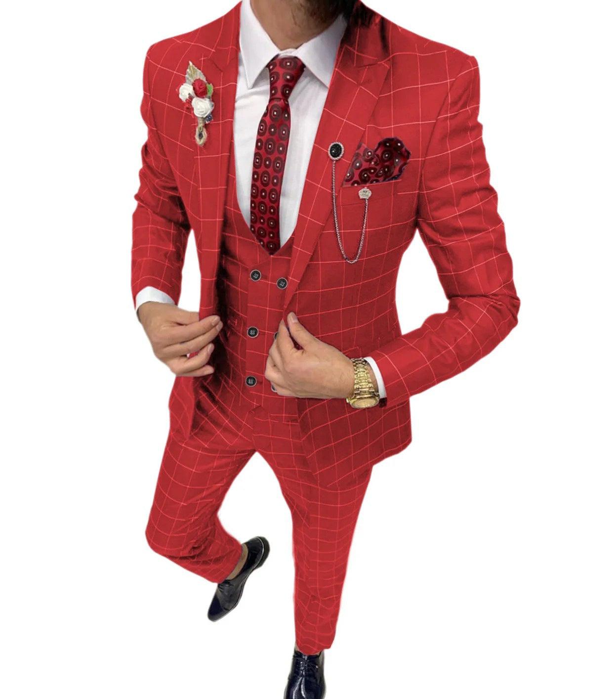 Costume trois pièces polyvalent homme coupe slim à motif quadrillé