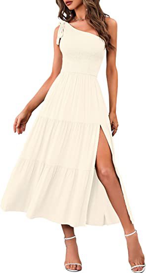 Robe d'été plissée asymétrique à volants et ourlet fendu pour femme
